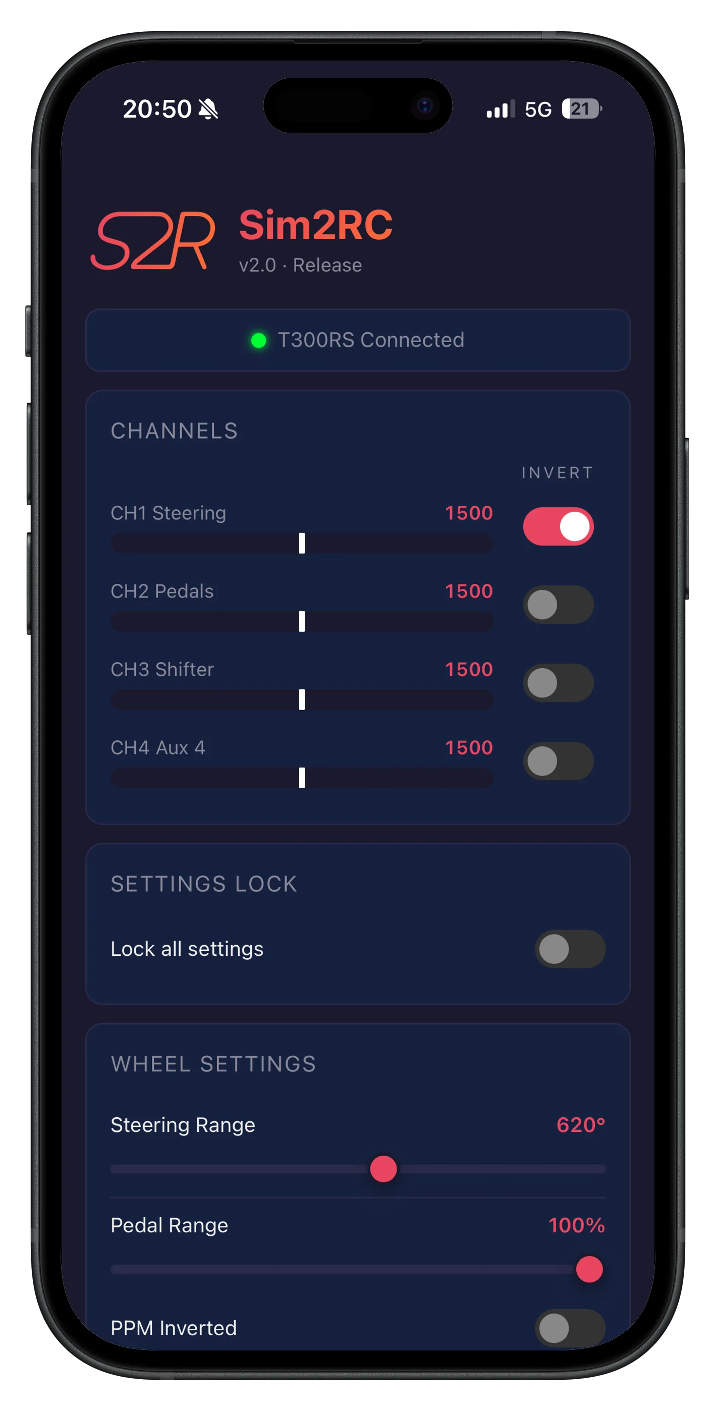 Sim2RC Web UI on phone